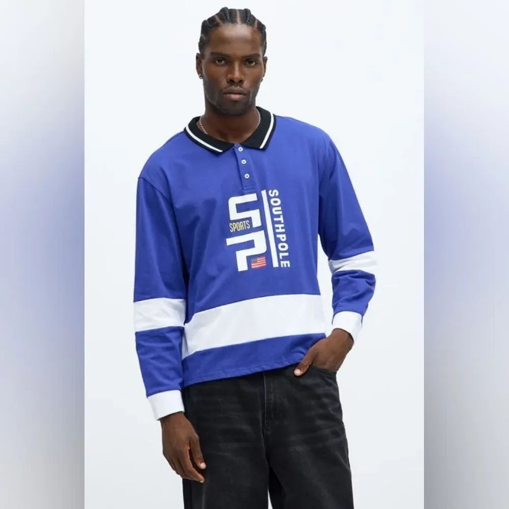 South Pole  Men's Long Sleeve Blue and White Casual Shirt